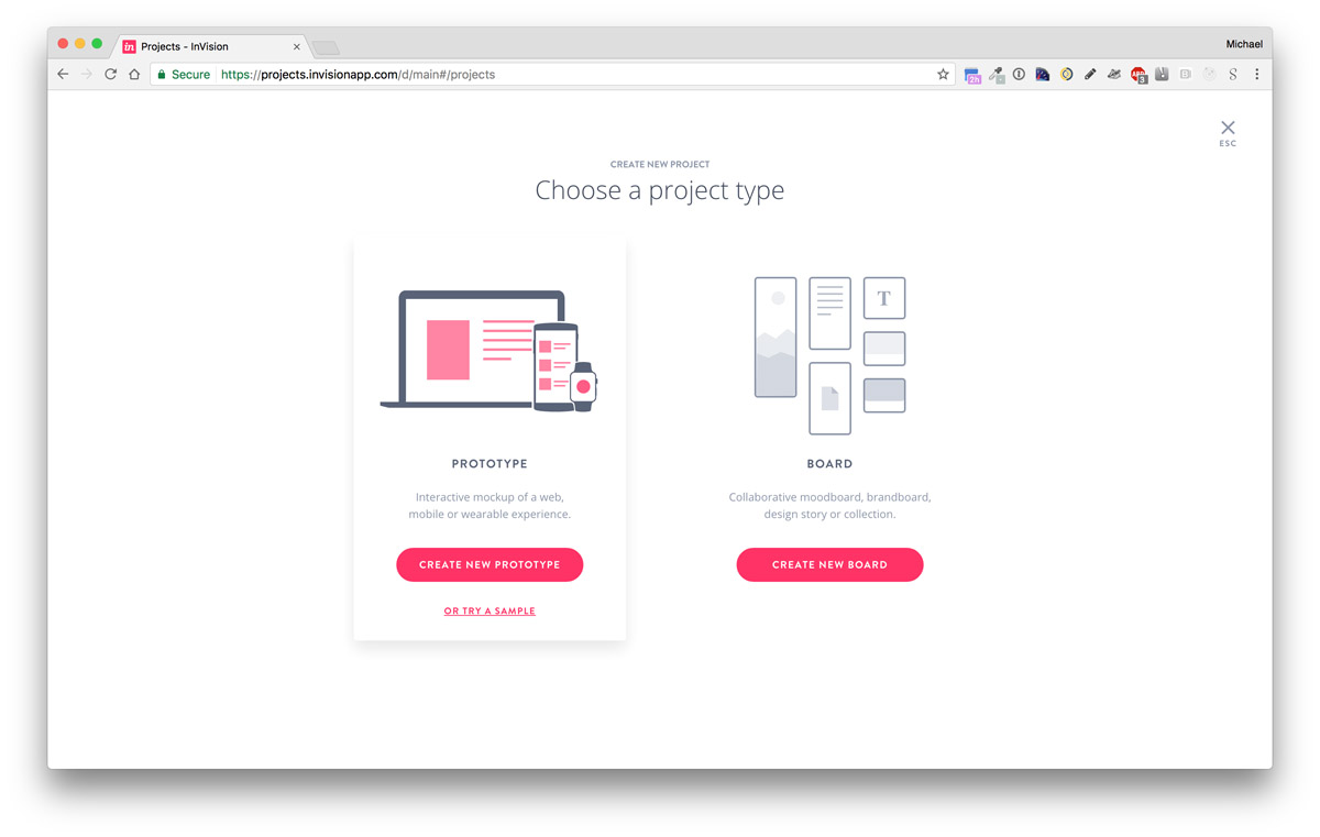 Screenshot: Choose a project type